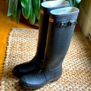Hunter Black Snakeskin Rain Boots